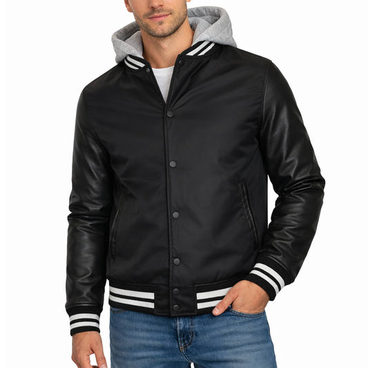 Men’s Hooded Varsity Jacket w/ Detachable Hood