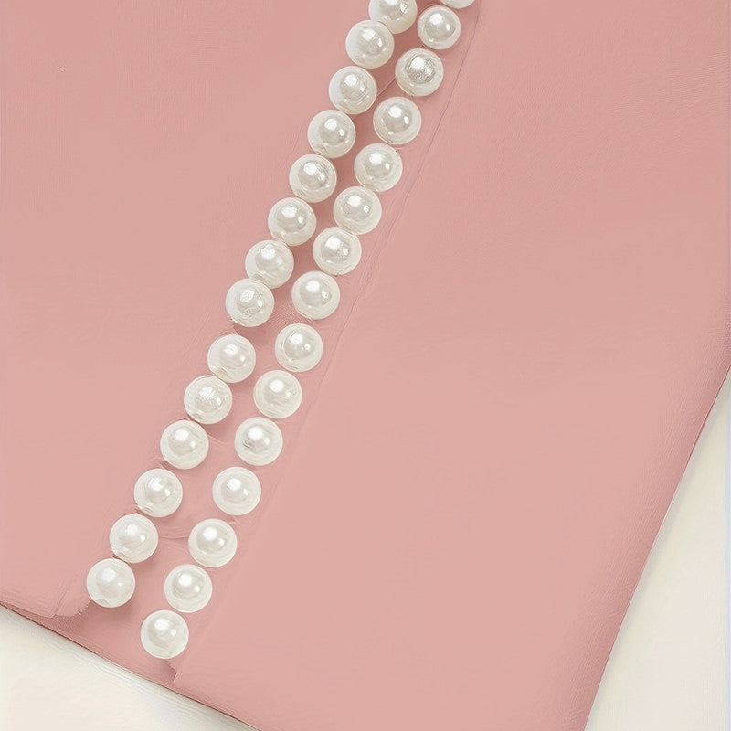 Elegant Pearl-Embellished Formal Dress for Women – Flattering Round Neck, Slit Sleeves & Seamless Back Zipper