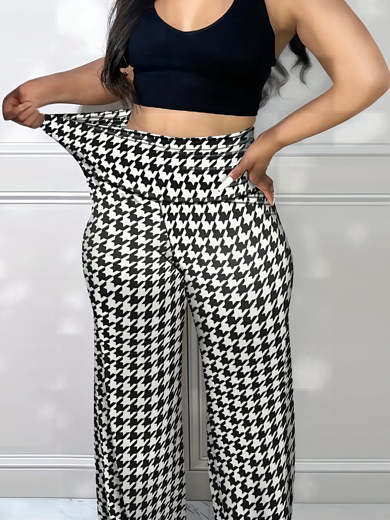 Plus Size Bird Check Comfortable Loose Women&