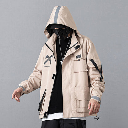 Autumn and winter work reflective jacket loose and handsome hooded stormsuit