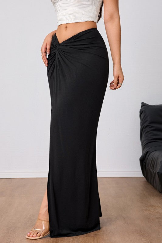 Women’s High-Waisted Long Maxi Skirt with Side Slit – A-Line Stretch Fit