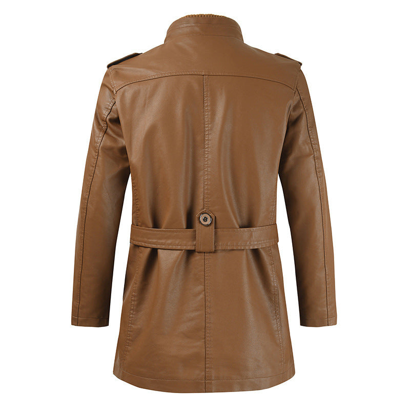 Men’s Urban PU Leather Long Jacket – Stand Collar Zipper Coat (L–4XL)