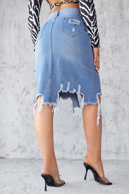 Women’s High-Waisted Mini Denim Skirt – Five-Pocket Design, Front Vent, Zip Button Closure