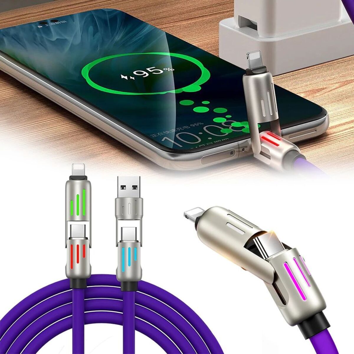 240w 4 - in - 1 USB C Cable,Multi Charger Cable With Breathing Light, PD 5A Multi Fast Charging Data Sync Silicone Compatible For I Phone S Amsung Laptop Multi Device Charging - JonaStore