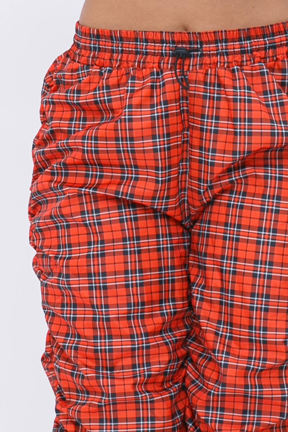 Plaid Print Wind Breaker Drawstring Shirring Jogger Pants