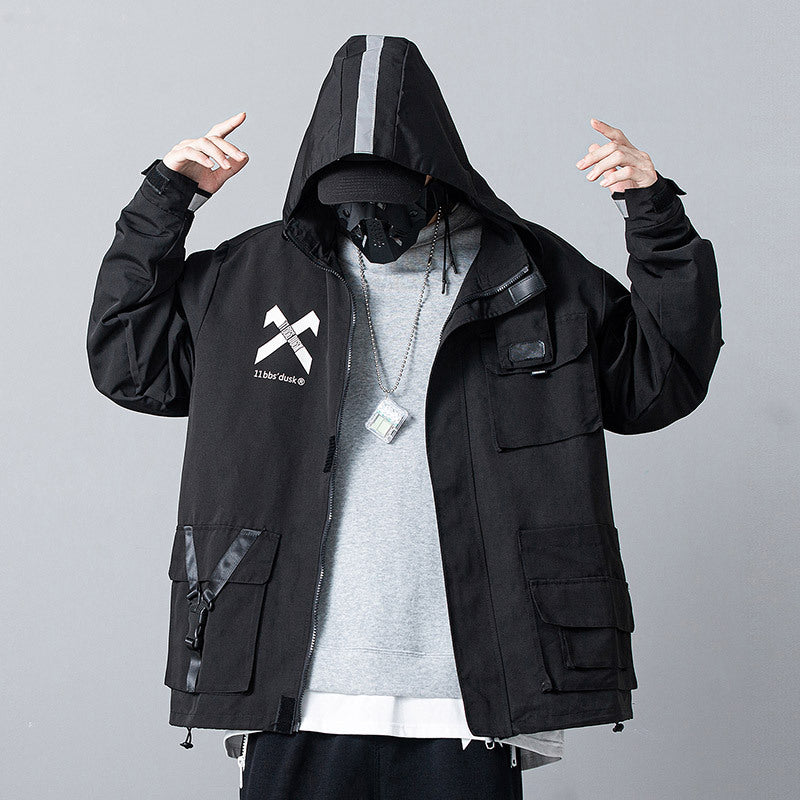 Autumn and winter work reflective jacket loose and handsome hooded stormsuit