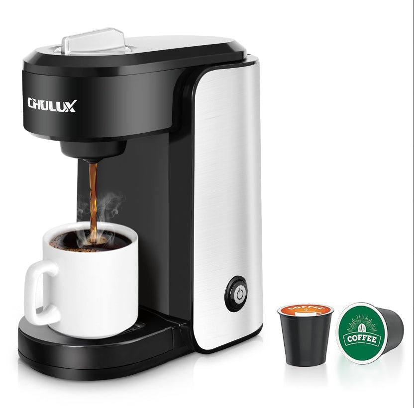 Classic Metal Single Serve Coffee Maker With One Button Operation And Auto Shut-Off For 355.0 Milliliter Capacity