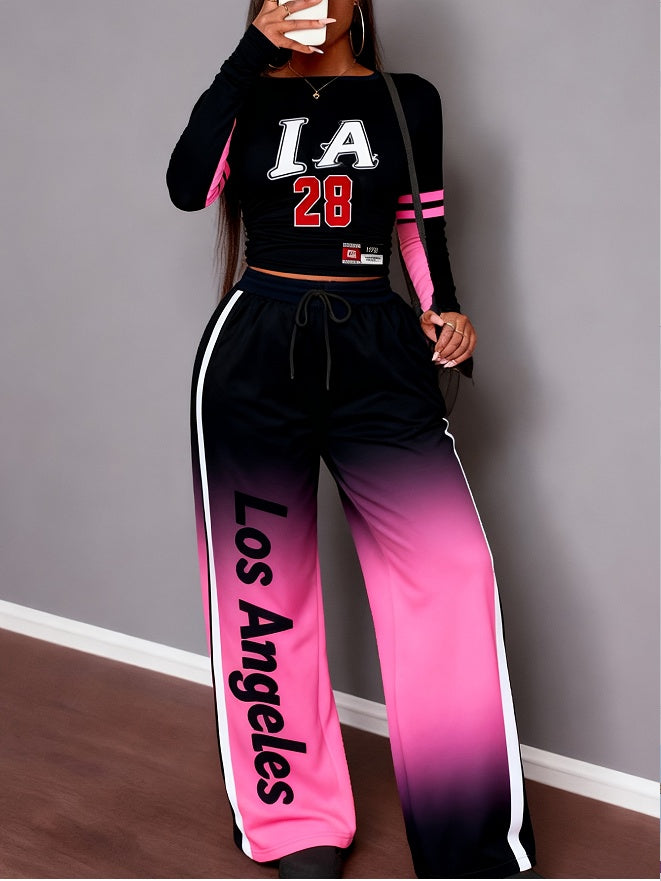 American Street Style Gradient Wide-leg Pants Two-piece Set