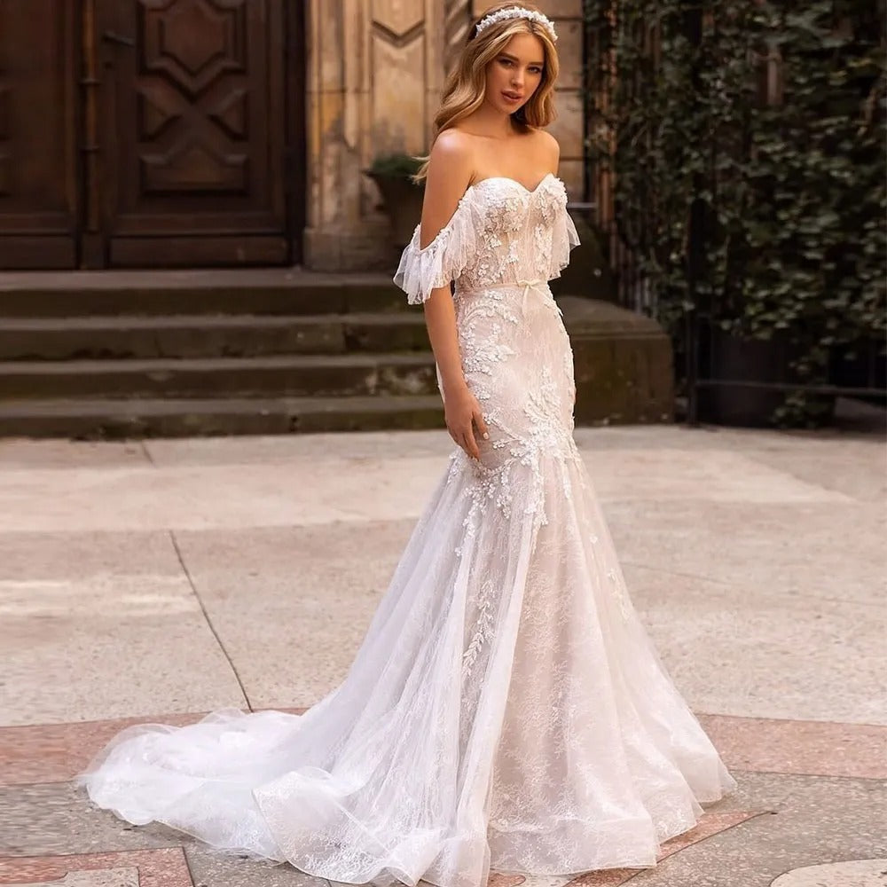 NEW Bohemian Mermaid Tulle Wedding Dress