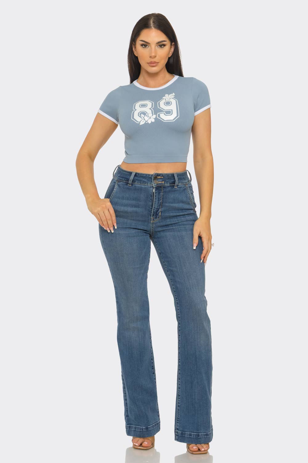 Seamless Contrast Binding "89" Screen Print Top