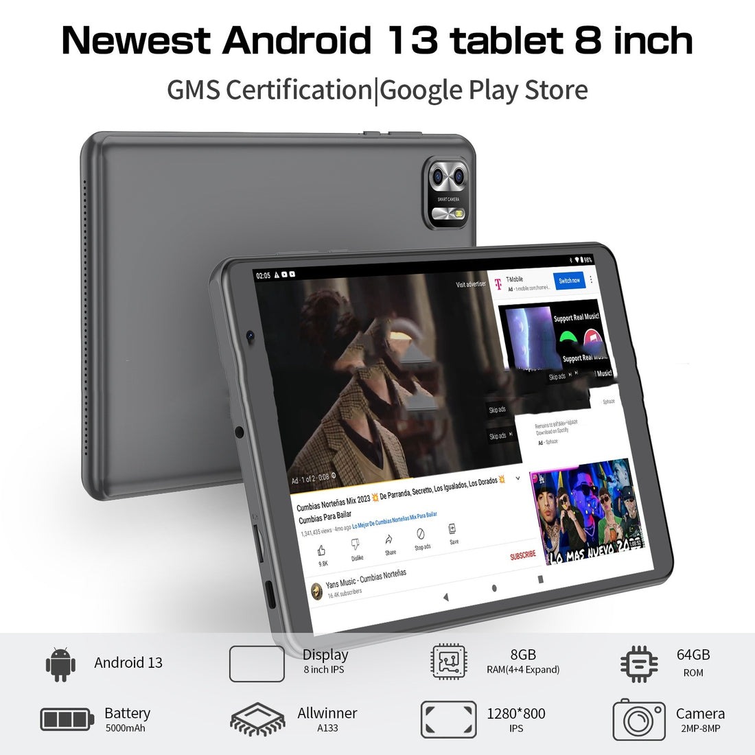 NEW 8-inch Eight-core Tablet PC Android 13 System 64g Large Capacity