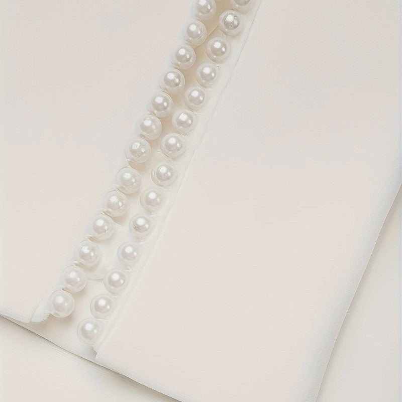 Elegant Pearl-Embellished Formal Dress for Women – Flattering Round Neck, Slit Sleeves & Seamless Back Zipper