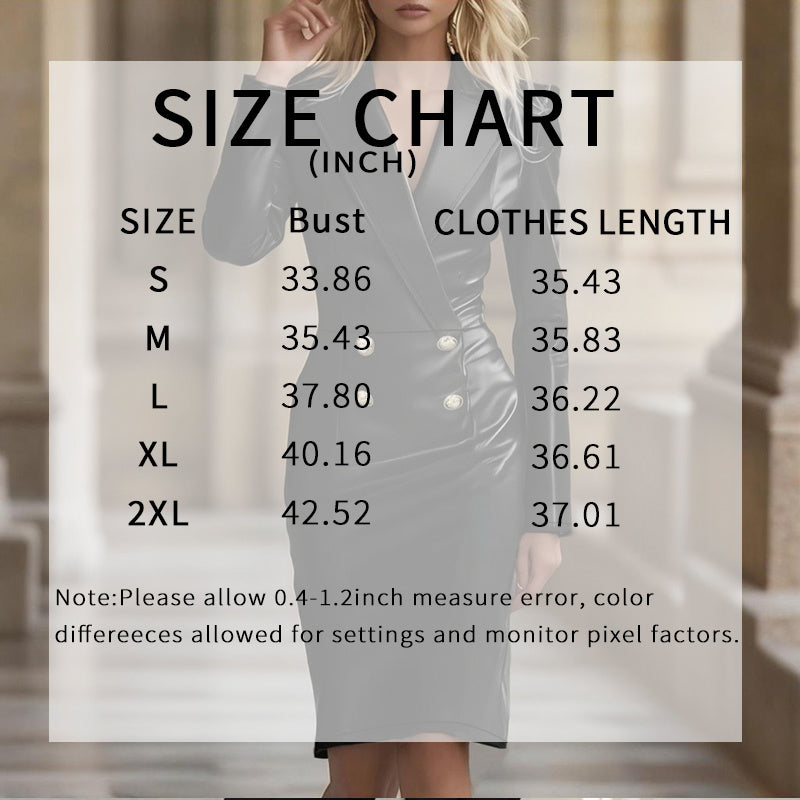 NEW Women's Faux Leather Blazer Dress, Double-Breasted Long Sleeve Midi Dress, Slim Fit Office Bodycon Dress