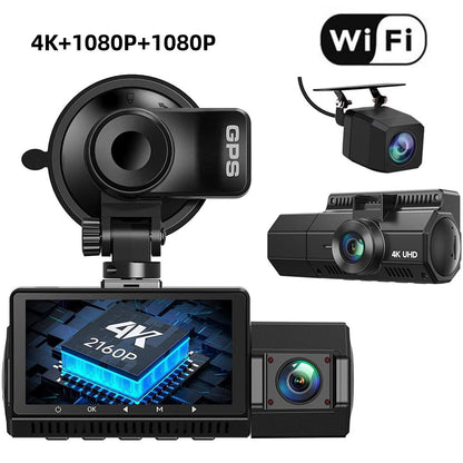 NEW Three-record WIFI Mobile Phone Interconnection Dashcam Car 4K HD Night Vision