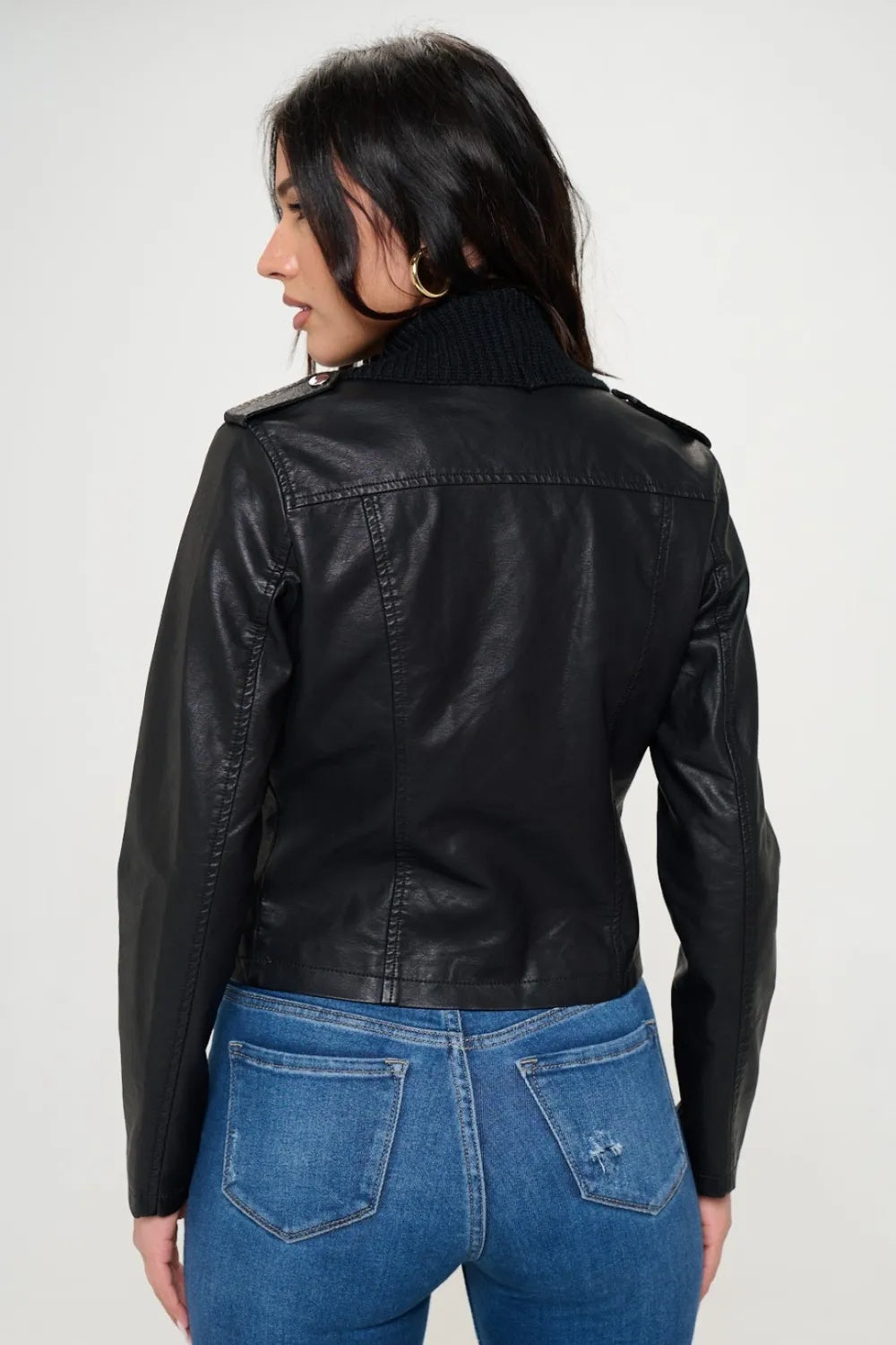 NEW Coalition LA Knit Collared Faux Leather Crop Jacket