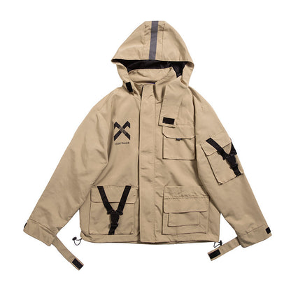 Autumn and winter work reflective jacket loose and handsome hooded stormsuit