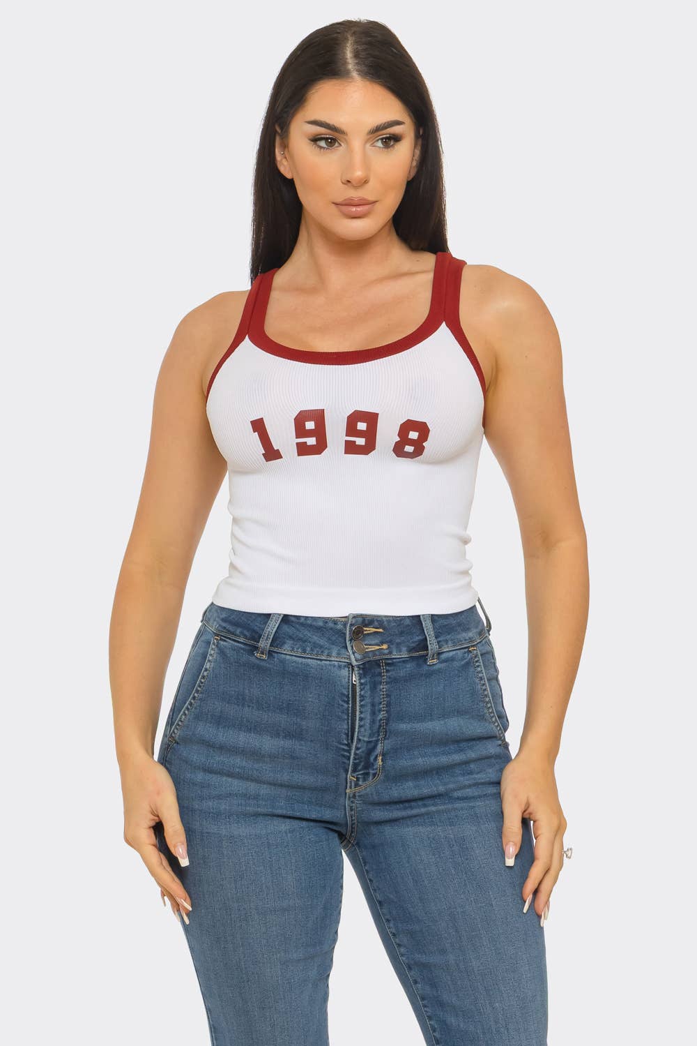 Seamless Contrast Band "1998" Screen Tank Top