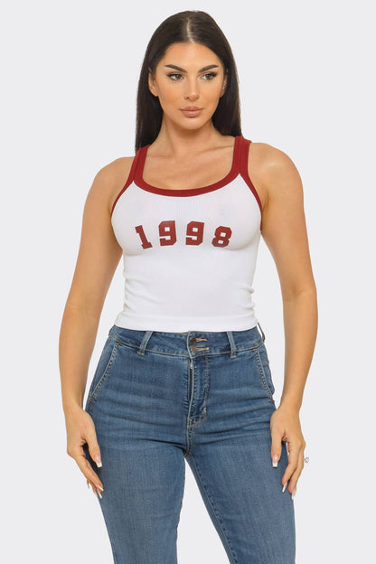 Seamless Contrast Band "1998" Screen Tank Top