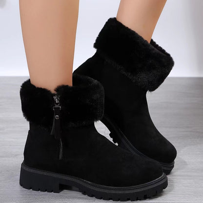 NEW Warm Plush Boots Winter Fashion Side-Zipper Snow Boot For Women Outdoor Thickened Low-heelded Shoes