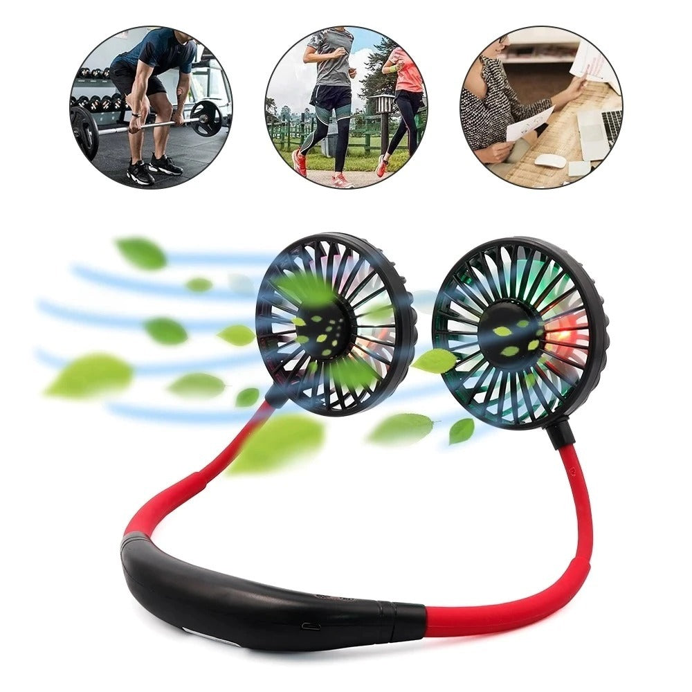 NEW Mini Portable Hanging Neckband Fan USB Rechargeable Double Fans Air Cooler Conditioner Colorful Aroma Electric Desk Fan For Room