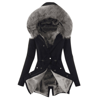 NEW Fur collar drawstring solid color warm cotton coat