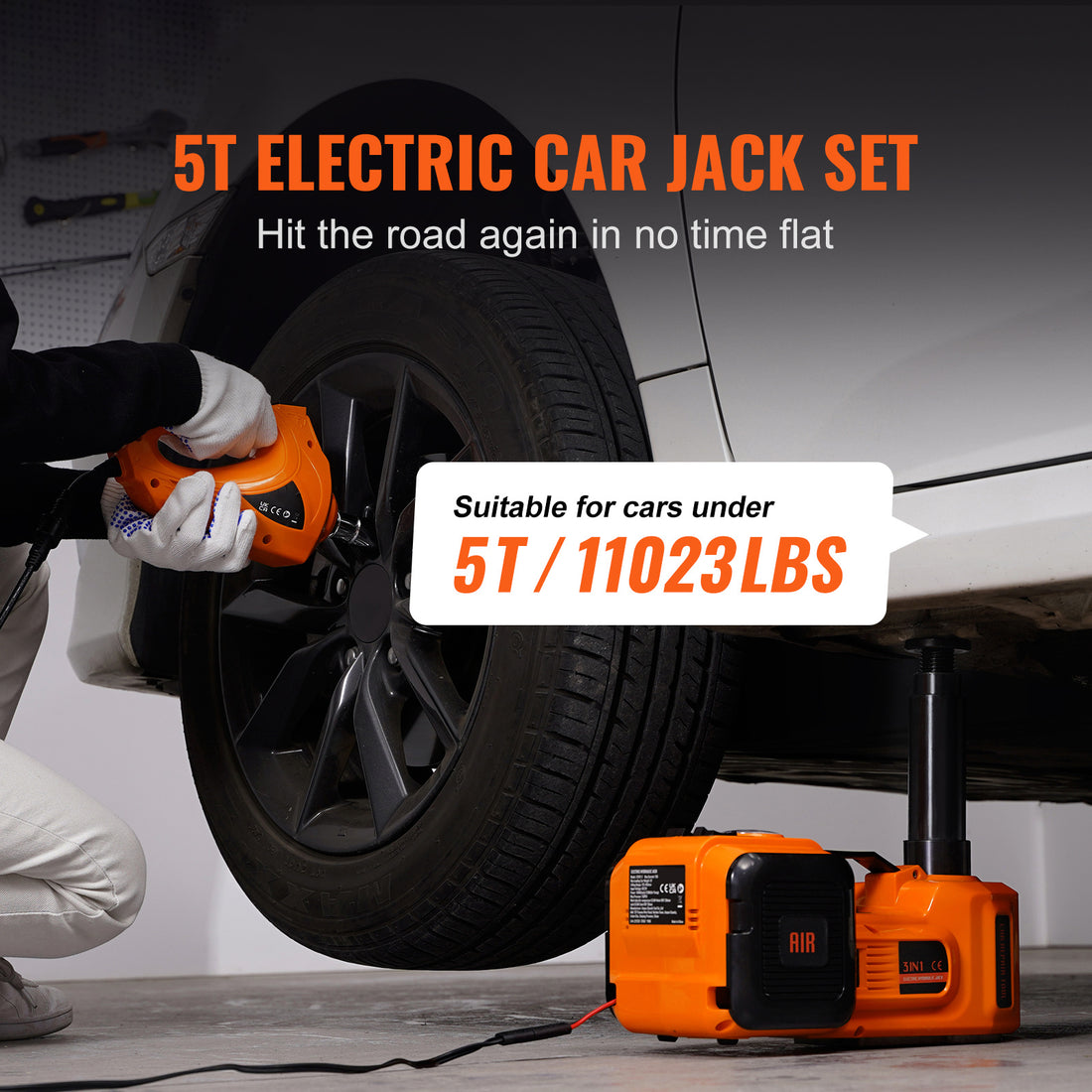 5T Electric Car Jack Set – 11023 lbs Capacity, Fast Lift, Tire Change Kit, Portable Automotive Repair Tool