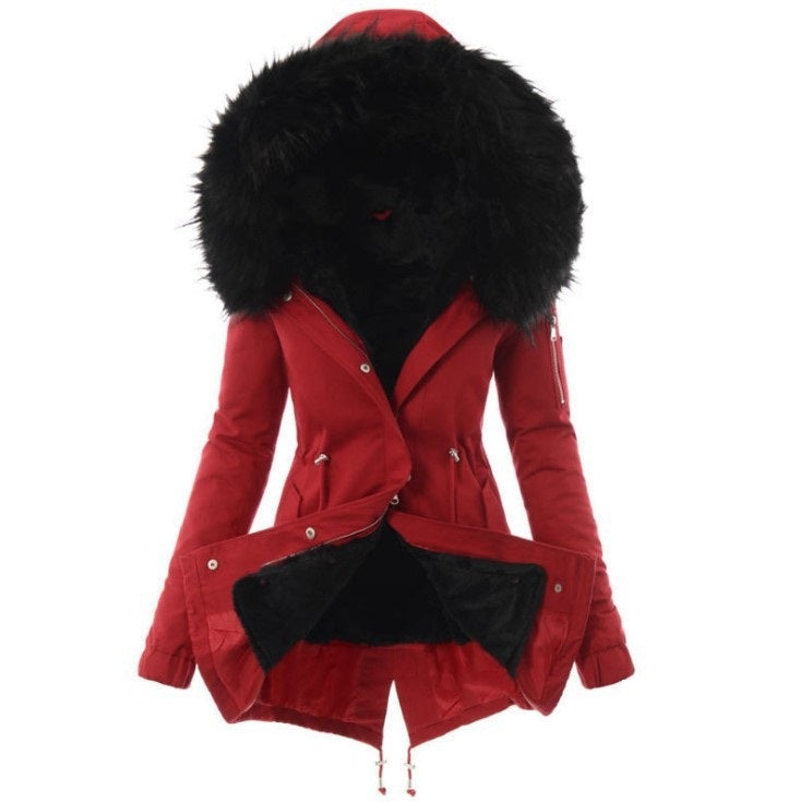 NEW Fur collar drawstring solid color warm cotton coat