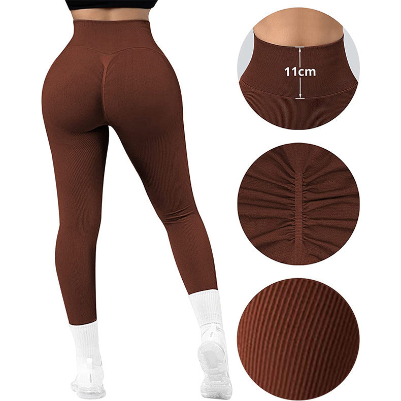 Threaded Knitted High Waist Fitness Leggings for Women