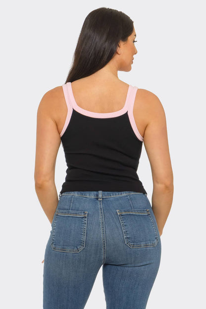 Seamless Contrast Band "1998" Screen Tank Top