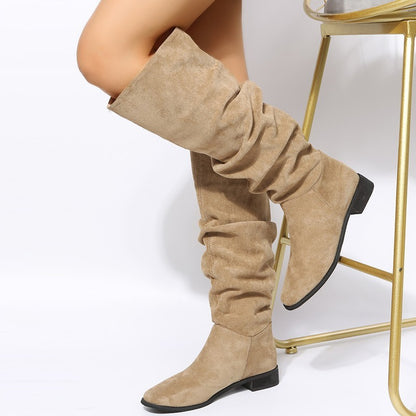 NEW Plus Size Suede Flat Over-the-knee Boots Female Pointed-toe Slip-on Knight