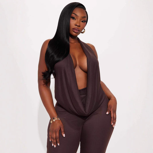 Women’s Luxe Plunge Halter Wide-Leg Jumpsuit – Backless Statement Edition