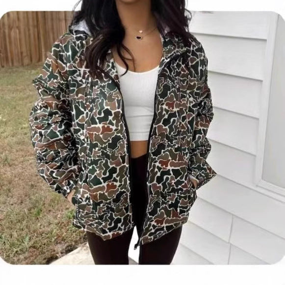 NEW Camouflage Long Sleeve Zipper Rain Jacket Women