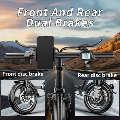 NEW E-Bike For Adults, 650W Motor, 25mph 35Miles Range E Bike, 14in Tires, 48V Foldable Electric Bike For Commuting, Daily Riding, Dual Disc Brakes, Multiple Shock Absorption