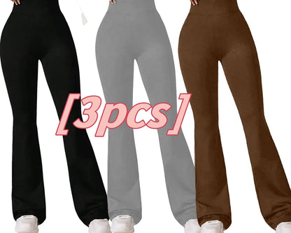 3pcs High-Waisted Flare Sharkskin Leggings Slim Fit, Lightweight &amp; Sculpting Yoga Pants
