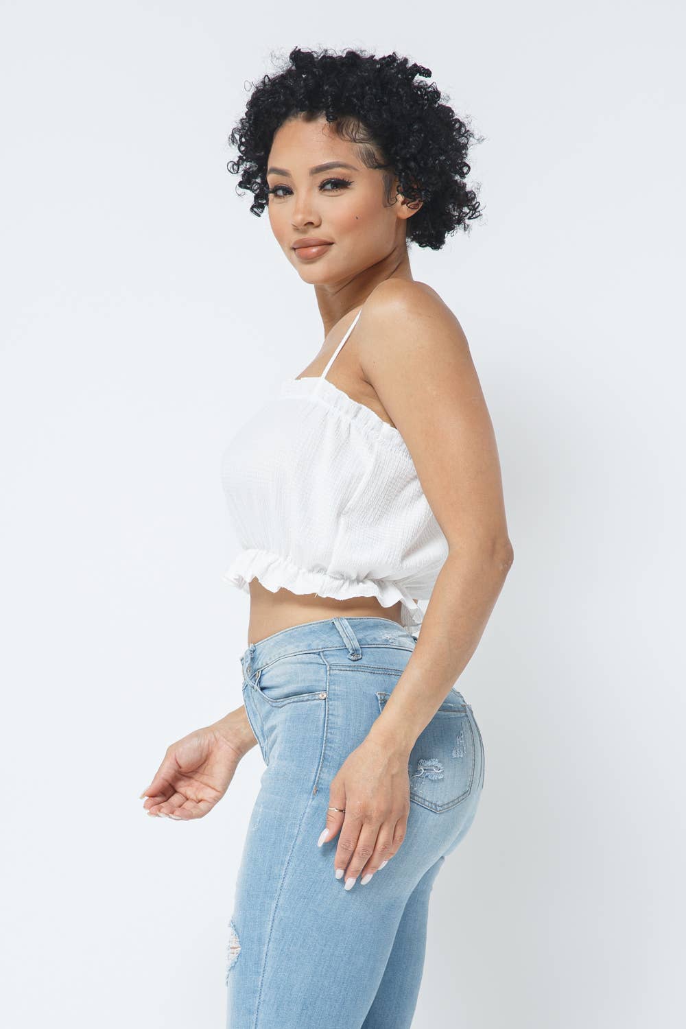Fancy Knit Sleeveless Shirring Detail Elastic Crop Top
