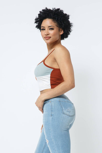Sleeveless Color Block Crop Top