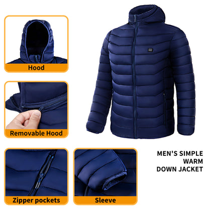 NEW Men Heated Puffer Jacket Electric Heating Coat Insulated Hood Windbreaker 9Heat Zones