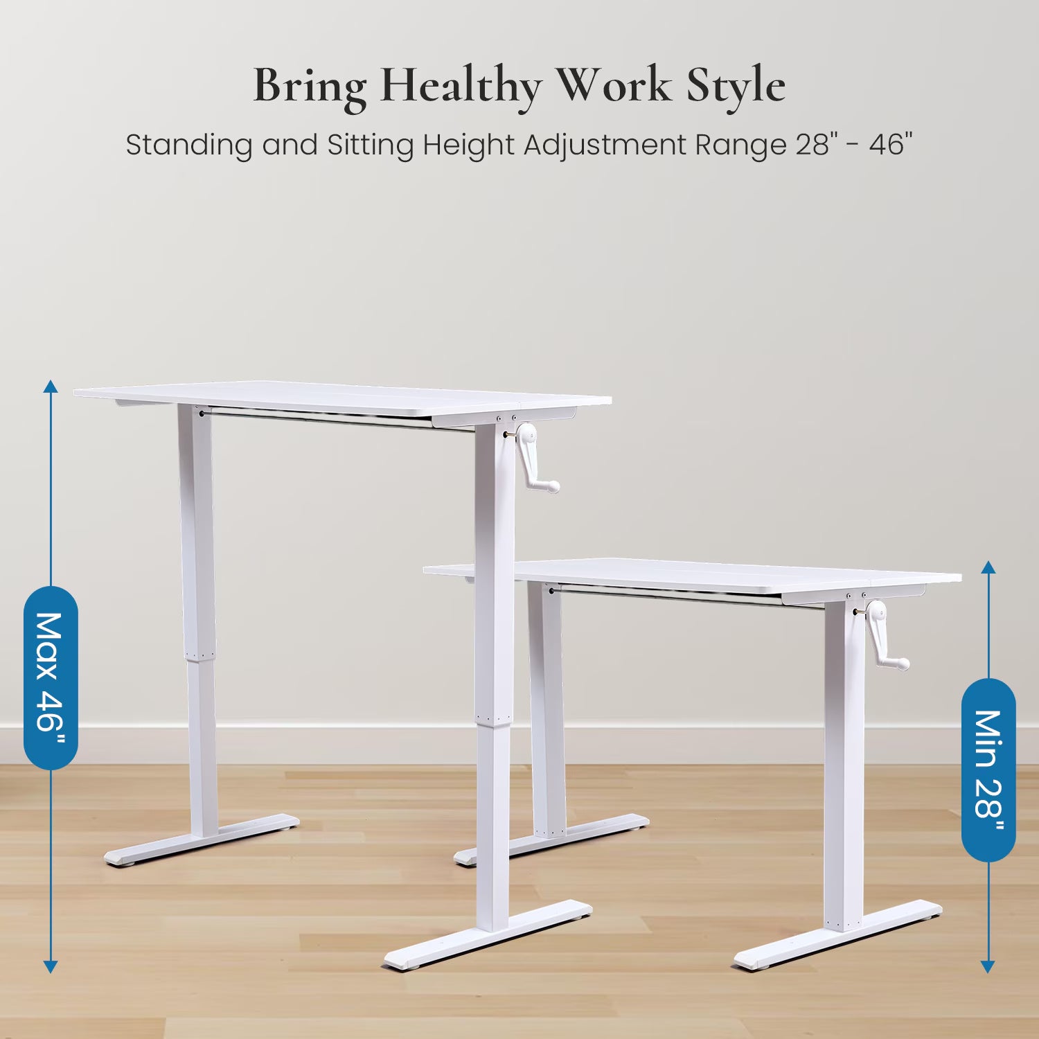 NEW Hand-Crank Adjustable Office Desk Height Adjustable, With Flat Metal Legs Perfect For Home, Office, Gaming, Or Study Use