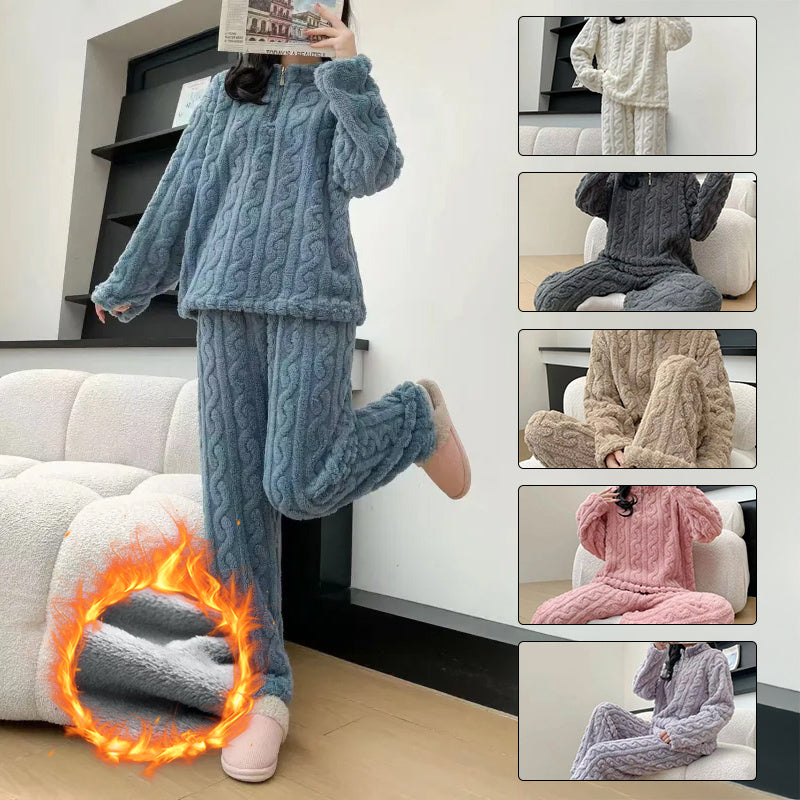 Women’s Winter Coral Fleece Pajama Set – Ultra Soft Long Sleeve Loungewear & Trousers