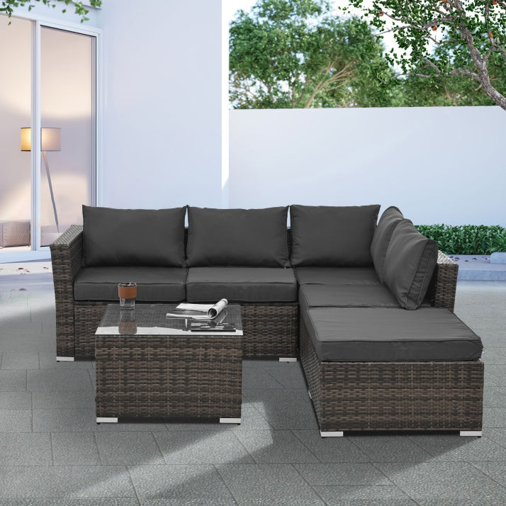 NEW Patio Furniture, Outdoor Furniture, Seasonal PE Wicker Furniture, 4 Set Wicker Furniture With Tempered Glass Coffee Table