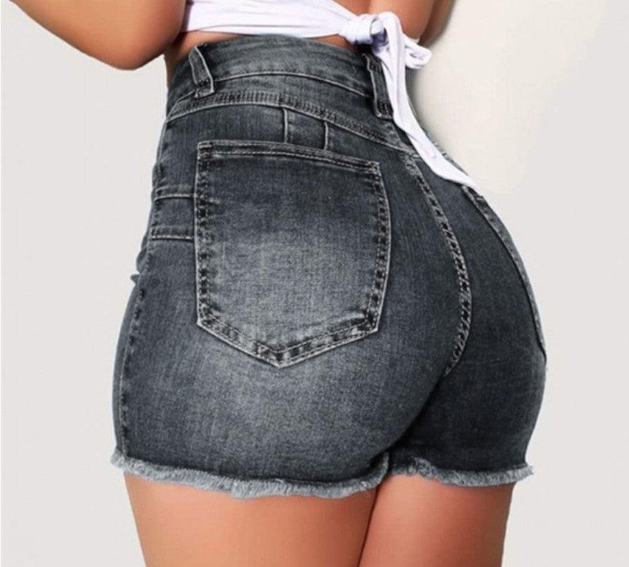 NEW Stretch Slim Fit Ripped Tassel Denim Shorts For Women