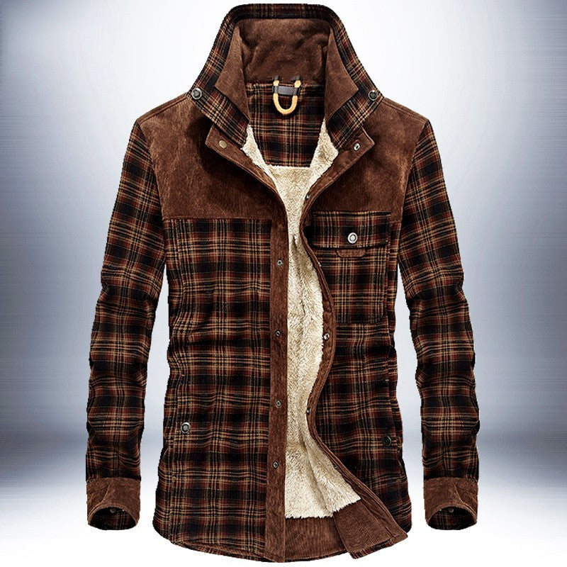 NEW Winter Jacket Men Thicken Warm Fleece Jackets Coats Pure Cotton Plaid Jacket Military Clothes