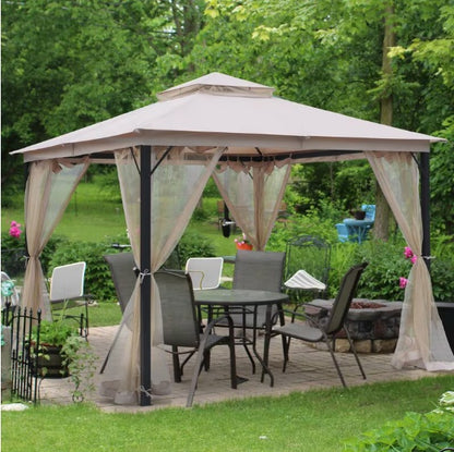 NEW 10X10FT SOFT TOP METAL GAZEBO WITH MOSQUITO NET AND SUN SHADE