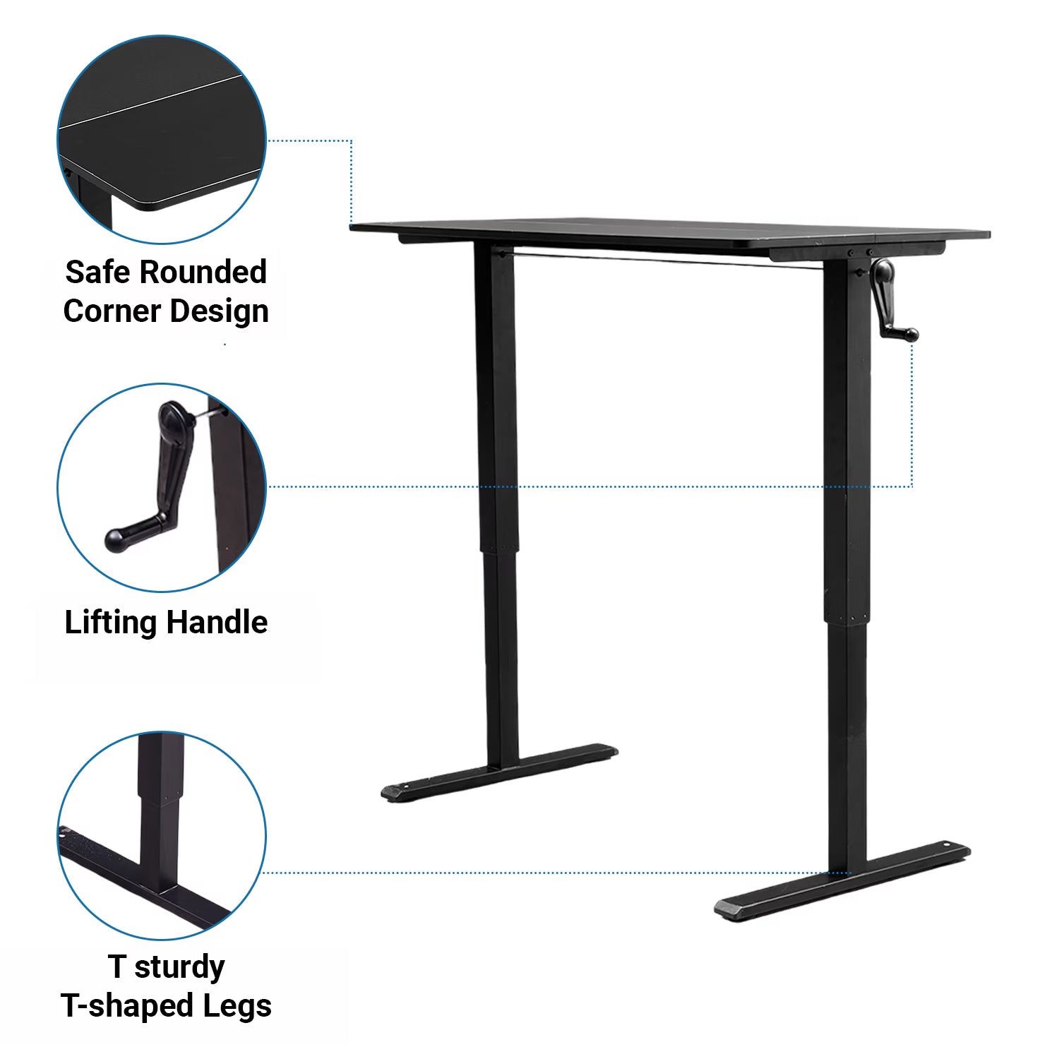 NEW Hand-Crank Adjustable Office Desk Height Adjustable, With Flat Metal Legs Perfect For Home, Office, Gaming, Or Study Use