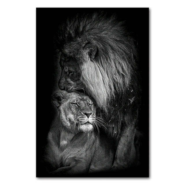 NEW Black And White Animals Tiger And Lion Wall Art Canvas Print Poster