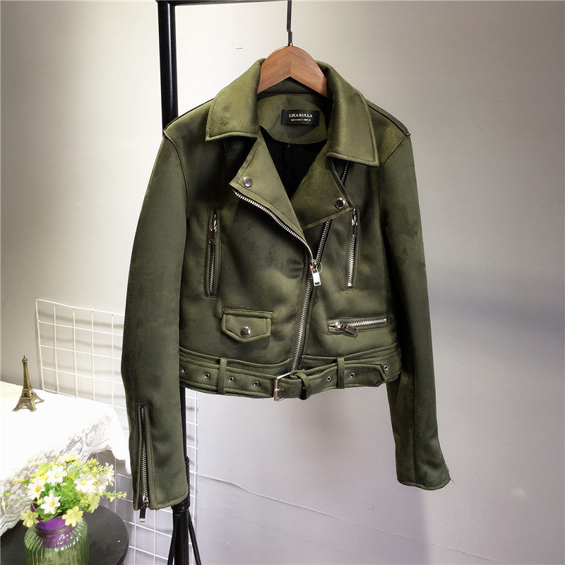 NEW Suede leather women motorcycle leather plush fleece jacket