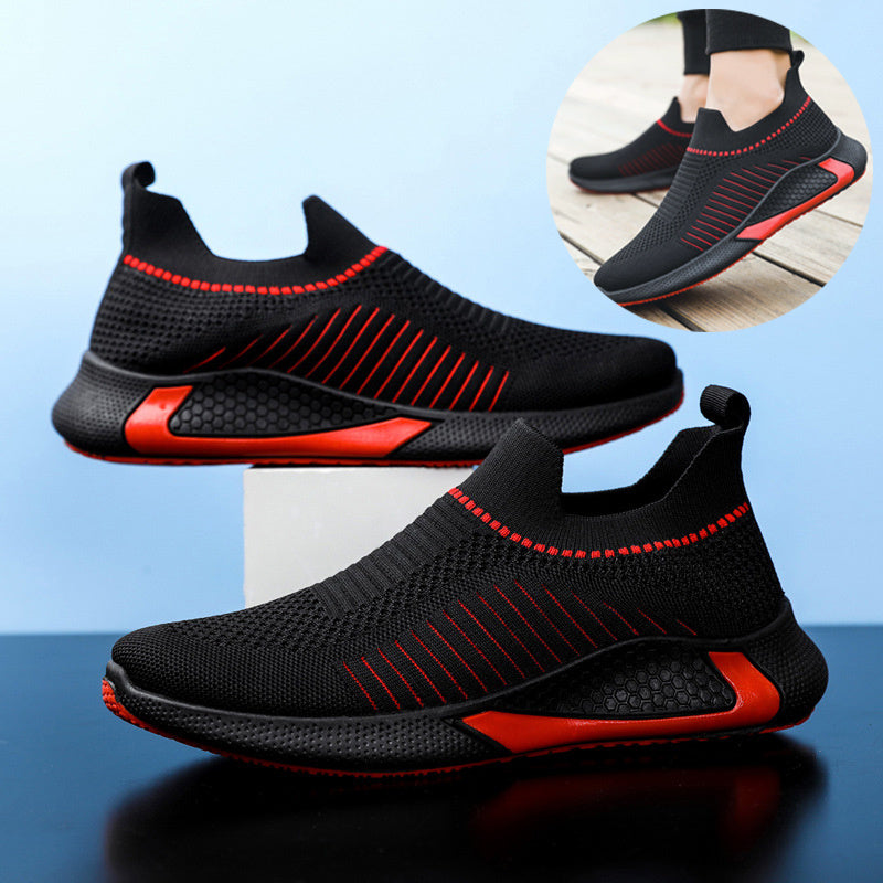 NEW Fashion Mesh Sock Shoes With Striped Design Men Outdoor Breathable Slip-on Sneakers Csuale Lightweight Running Sports Shoes