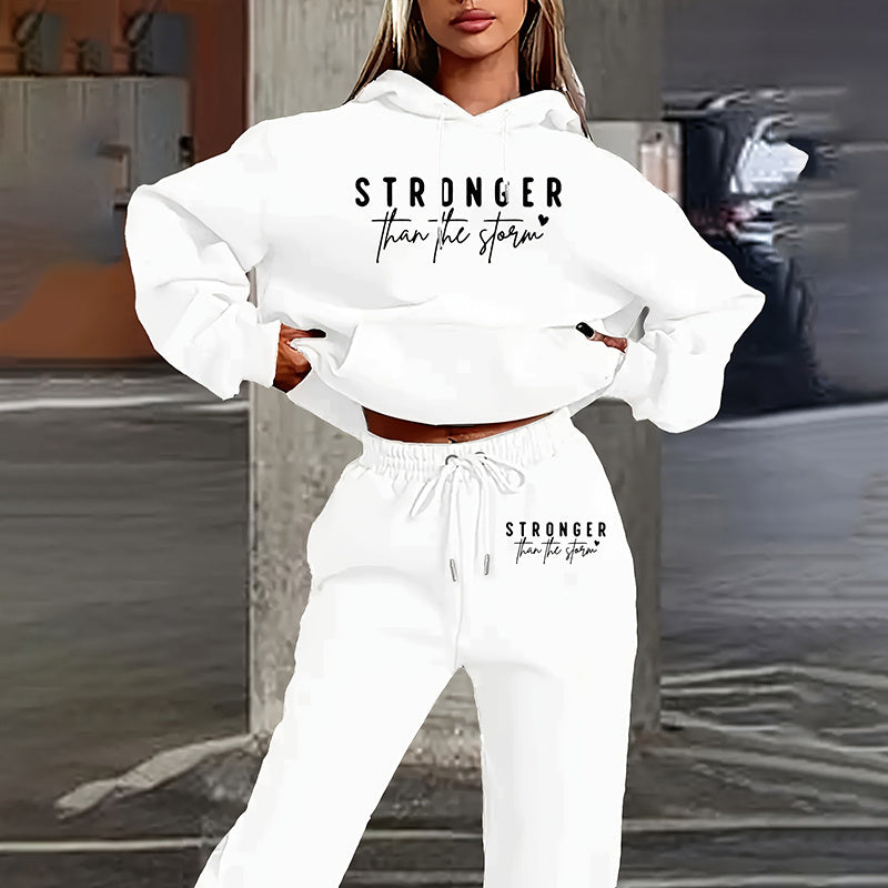 Women’s 2-Piece Tracksuit Set – Letter Print Hoodie & Drawstring Jogger Pants (S–XXL)