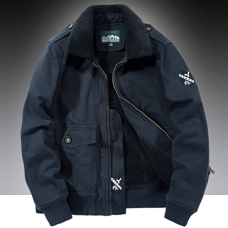 Men’s Casual Cotton Lapel Jacket – Loose Fit Zip-Up Coat with Soft Polyester Lining