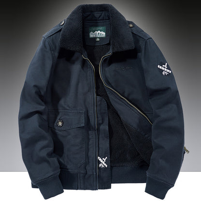 Men’s Casual Cotton Lapel Jacket – Loose Fit Zip-Up Coat with Soft Polyester Lining